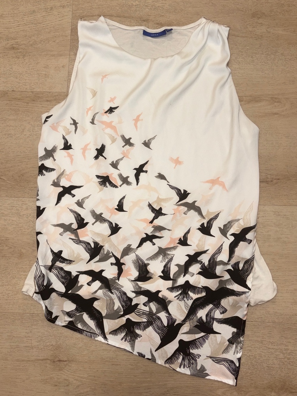 Apt. 9 White Sleeveless Tank with Black and Peach Bird Print